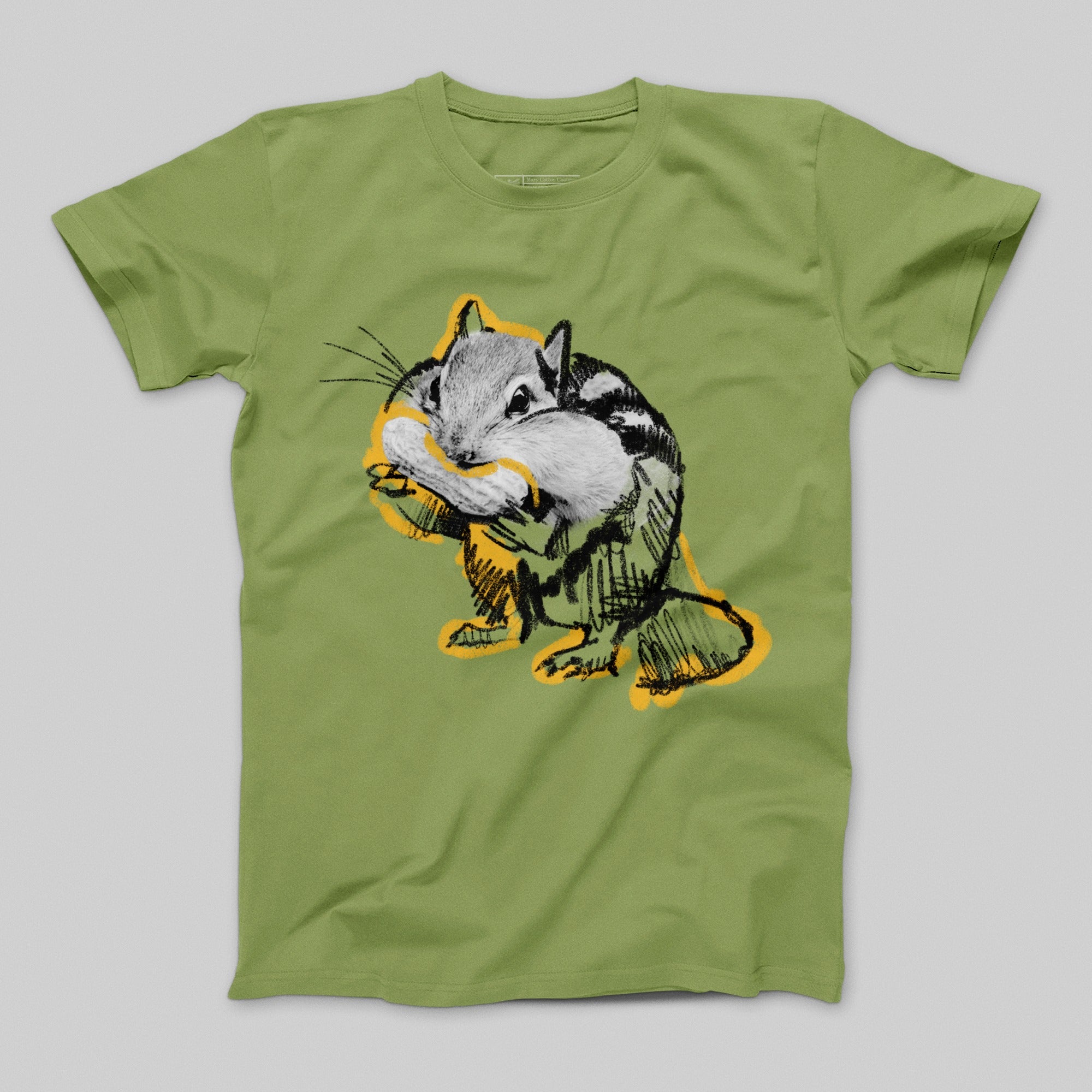 Cute Chipmunk Eating Design Green T-Shirt Product