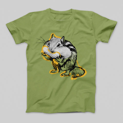 Cute Chipmunk Eating Design Green T-Shirt Product