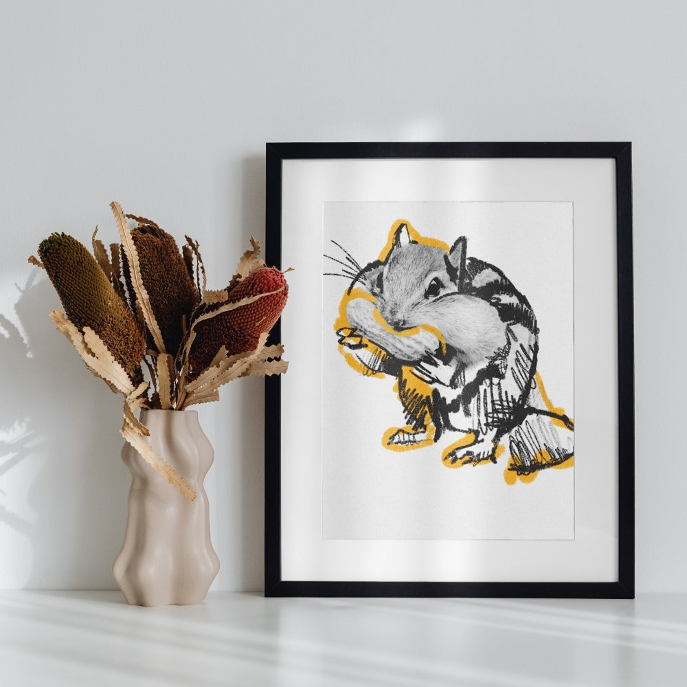 Adorable Chipmunk Illustration Wall Art Print