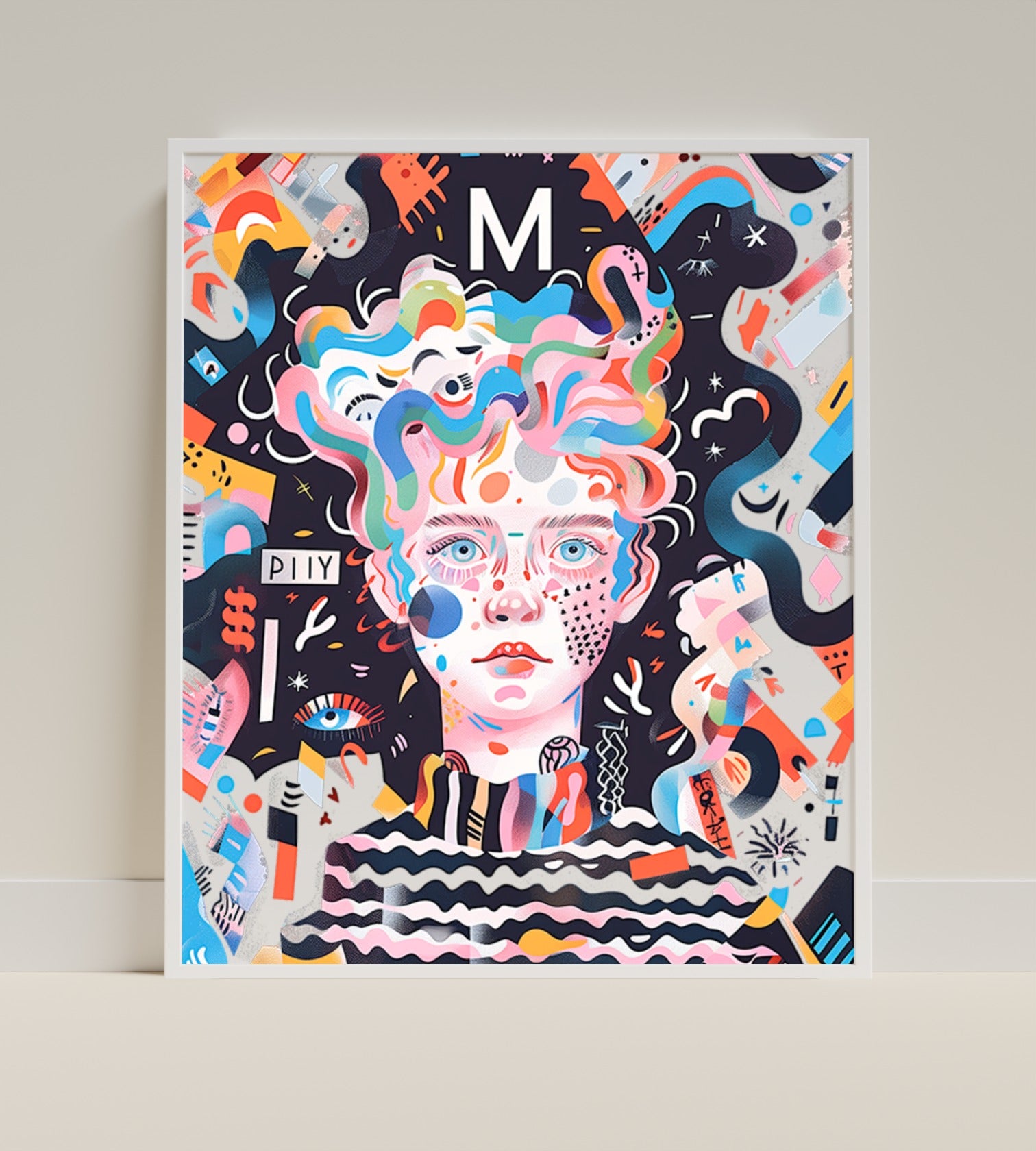 Vibrant Abstract Portrait with Colorful Details Print
