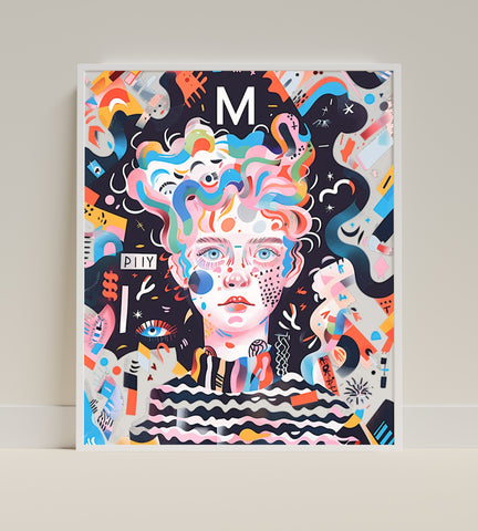 Vibrant Abstract Portrait with Colorful Details Print
