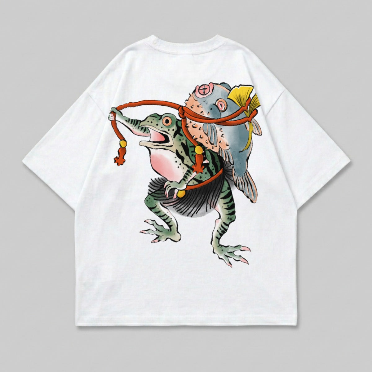 Japanese Art Frog Carrying Pufferfish Unique Graphic product type
T-shirt
Apparel
Clothing
Graphic tee
Streetwear
Frog
Fish
Pufferfish
Japanese art
Ukiyo-e
Asian design
Traditional art
Animal graphic
Unique design
Artistic print
Statement piece
Back print
Frog and fish
Creature art
Folk art