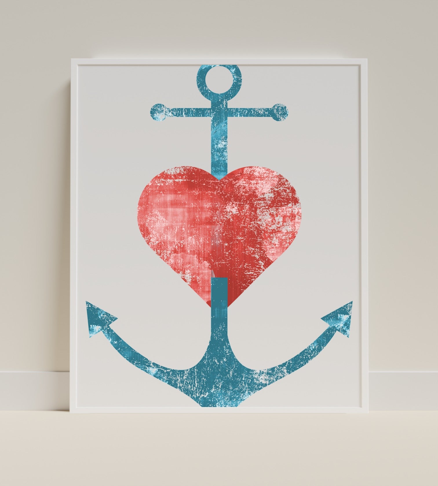 Rustic Heart and Anchor Design Minimalist Art Print