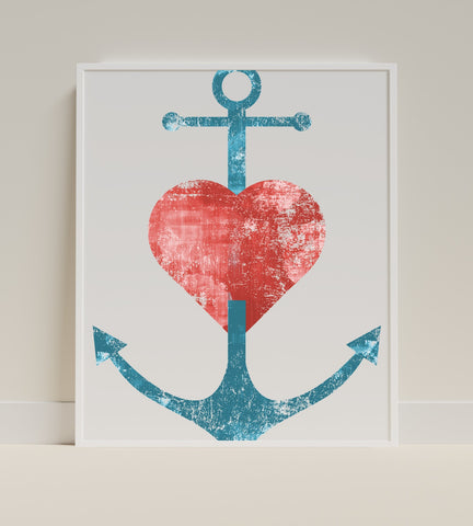Rustic Heart and Anchor Design Minimalist Art Print