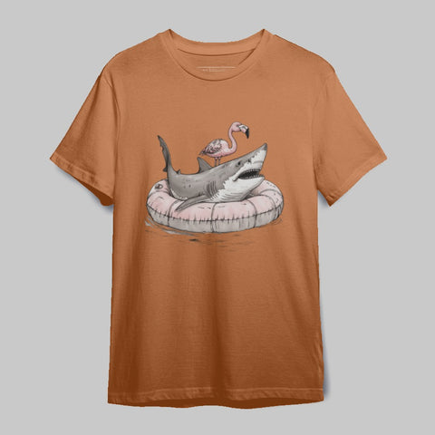 Shark Floats Flamingo T-shirt Fun Summer Graphic Tee