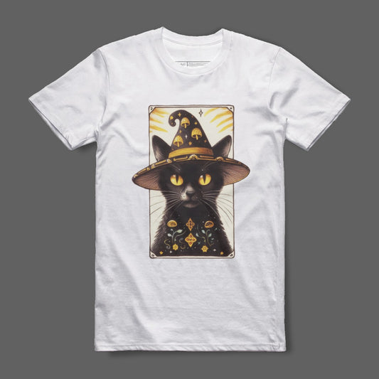 Enchanted Cat Wizard Graphic Design T-Shirt