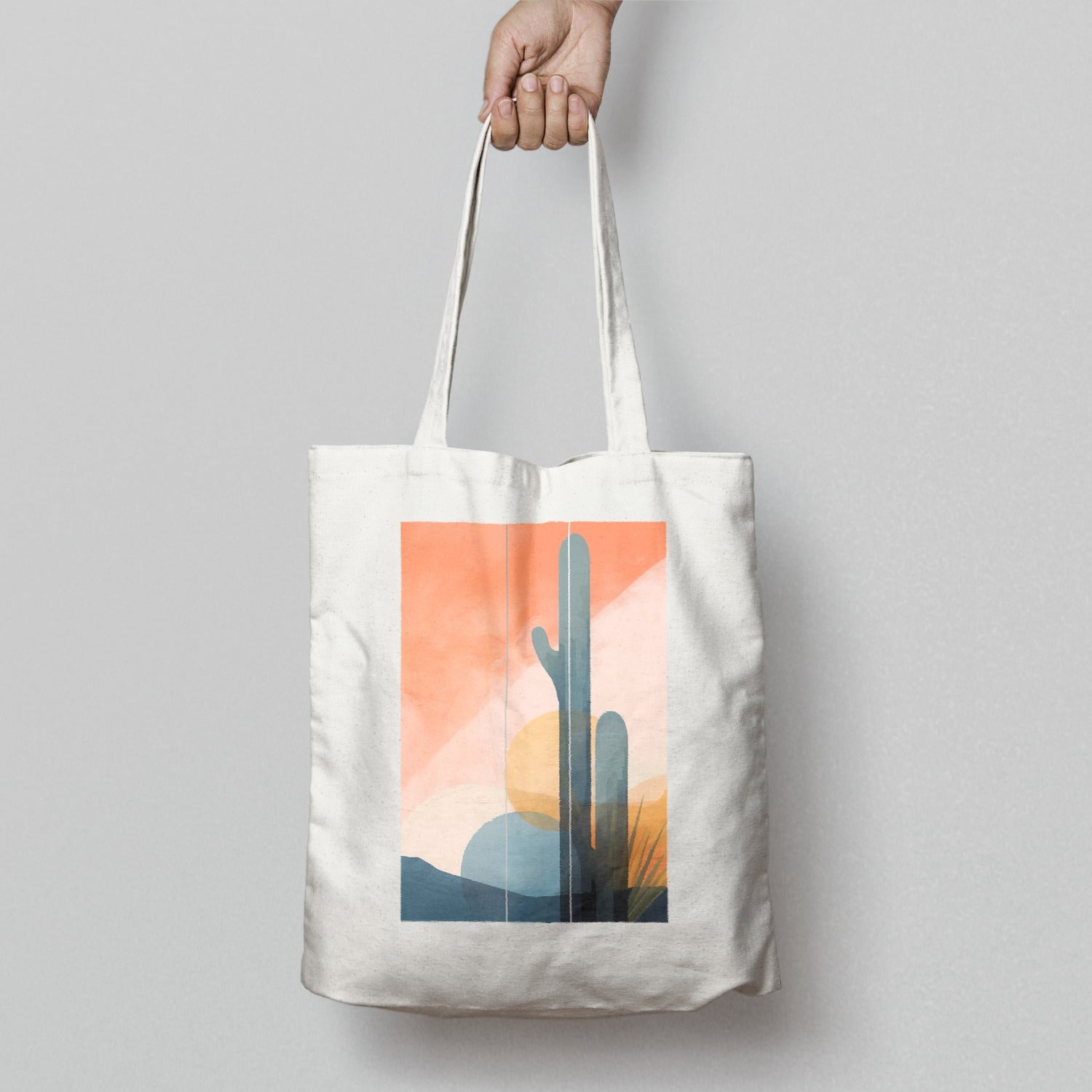 Abstract Sunset Cactus Print Tote Bag Eco-friendly Shopping Bag