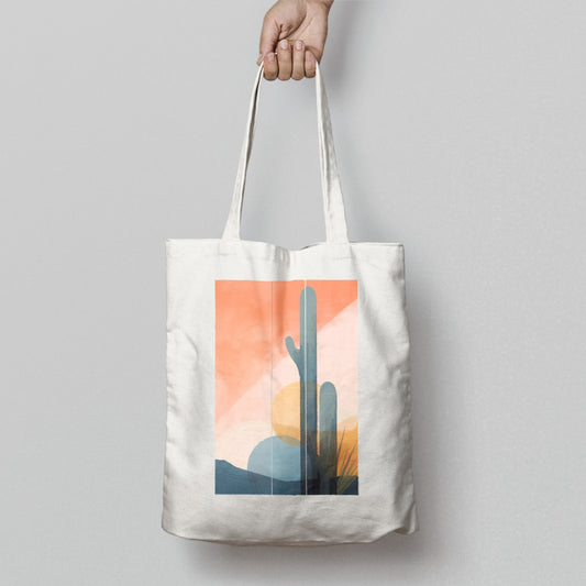Abstract Sunset Cactus Print Tote Bag Eco-friendly Shopping Bag
