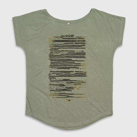 Olive Green Tee with Promise Text Print Design