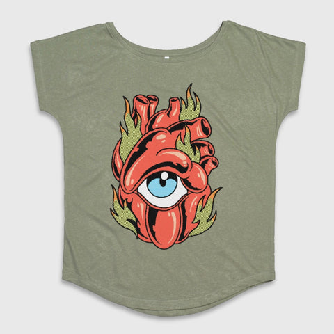 Eye in Heart Graphic Print Tee Unique Design Shirt