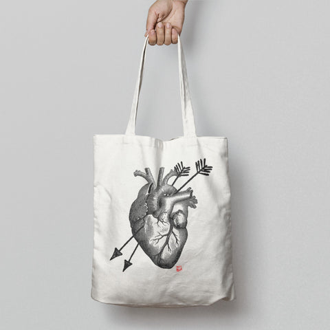 Anatomical Heart with Arrows Printed Tote Bag