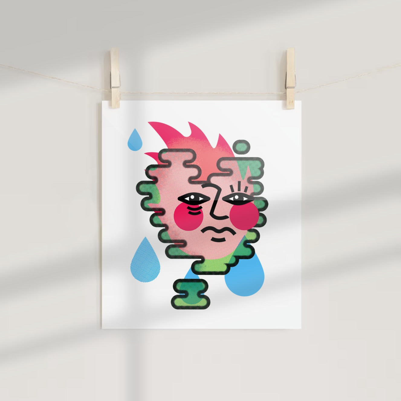 Abstract Face with Water Drops Art Print Poster