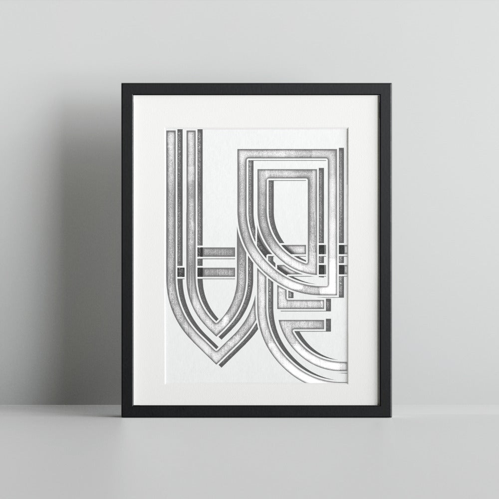 Geometric Black and White Typography Artwork