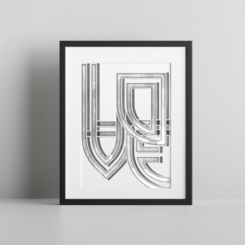 Geometric Black and White Typography Artwork