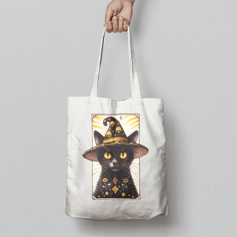 Enchanted Mystical Black Cat Wizard Design Tote Bag