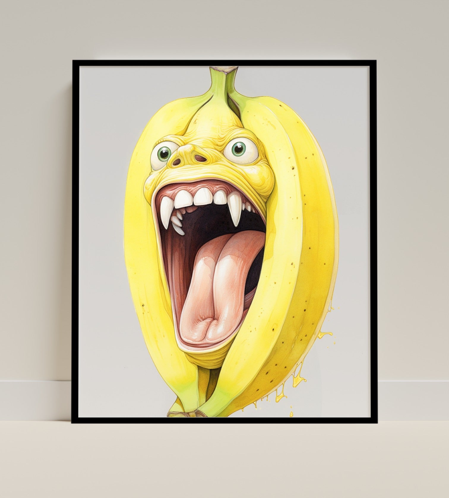 Screaming Banana with Sharp Teeth Framed Art Print