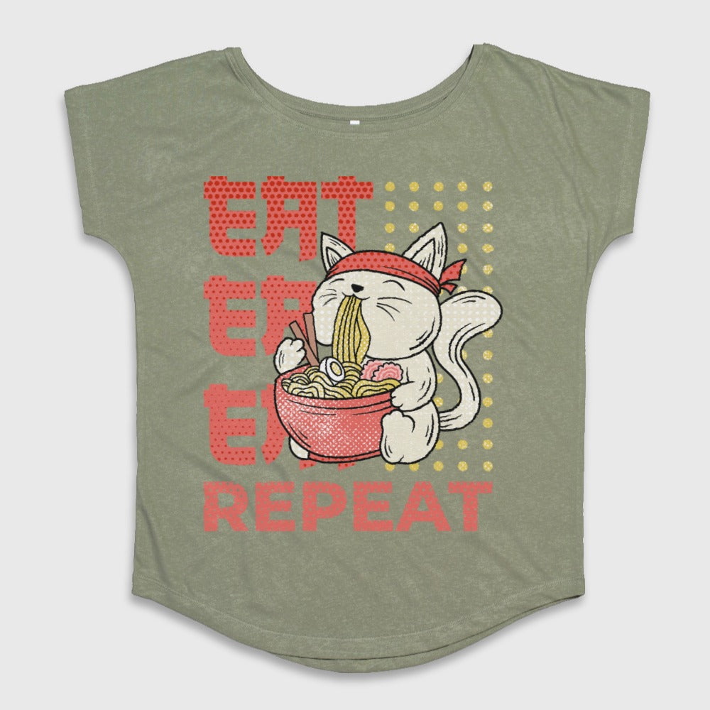 Eat Eat Eat Repeat Cat and Noodles Shirt