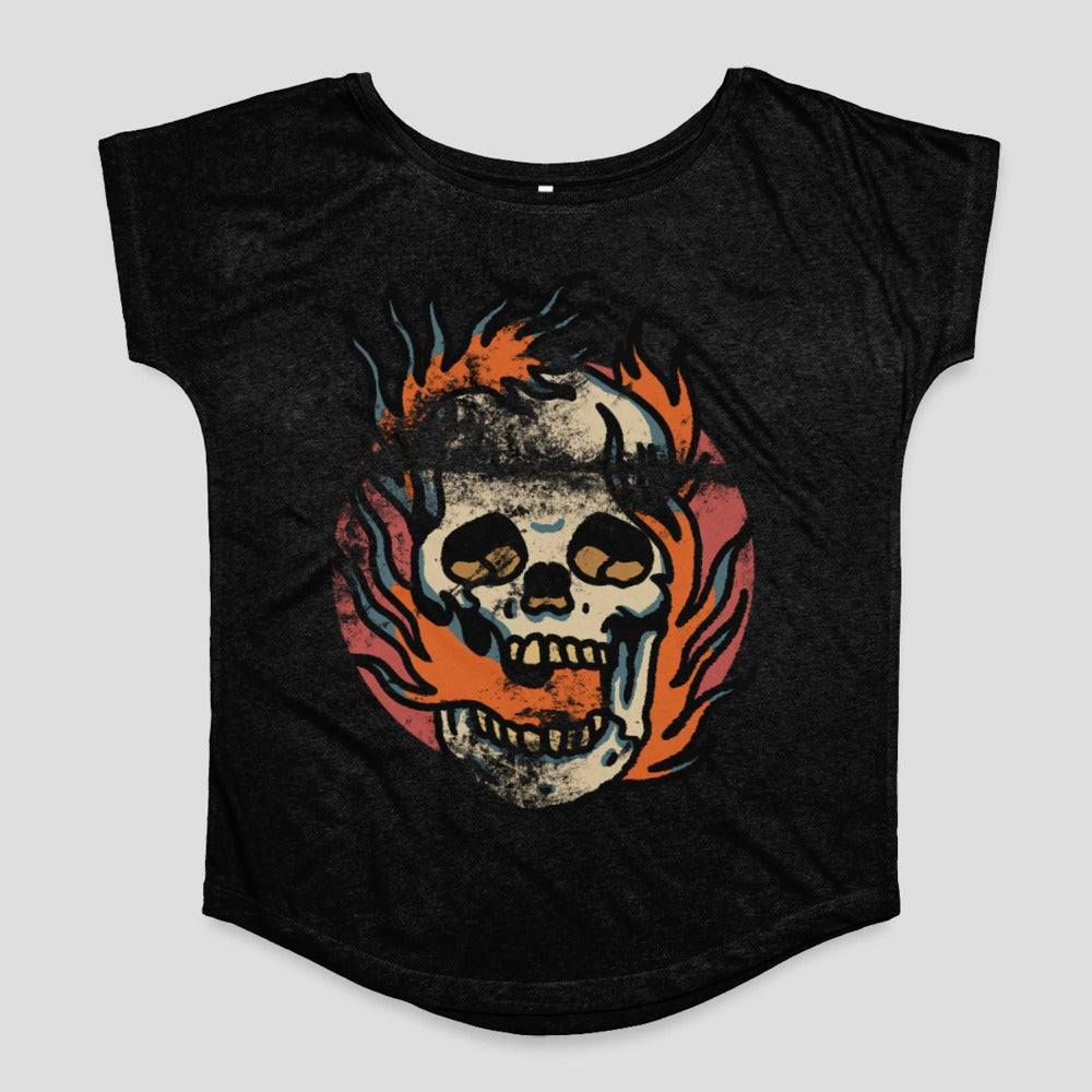 Vintage Flaming Skull Design Graphic Tee Shirt
