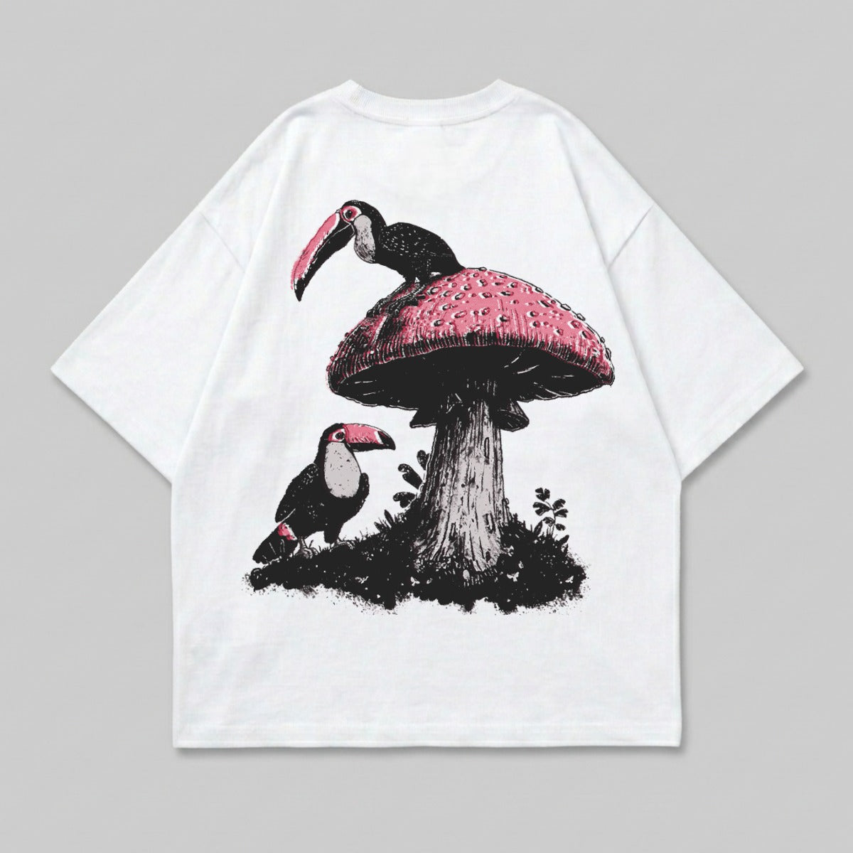 Toucans Mushroom Design White Graphic Apparel product type