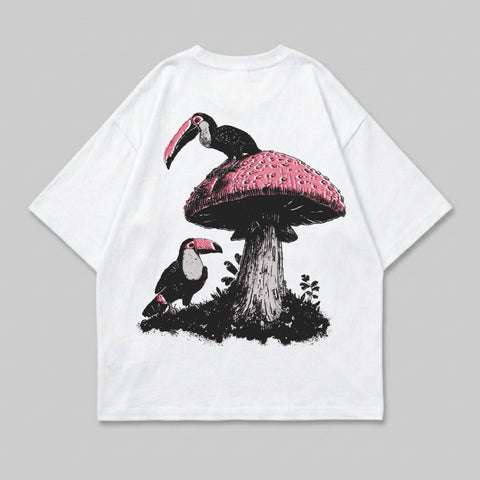 Toucans Mushroom Design White Graphic Apparel product type