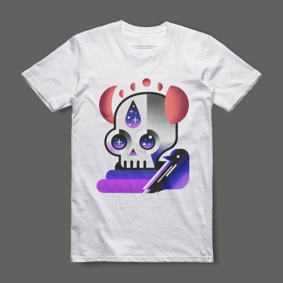Vibrant Artistic Skull Design on White T-Shirt