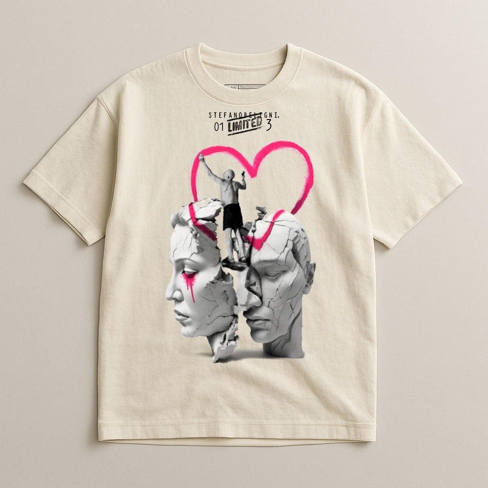 Abstract Art Heart and Statues Graphic T-Shirt
