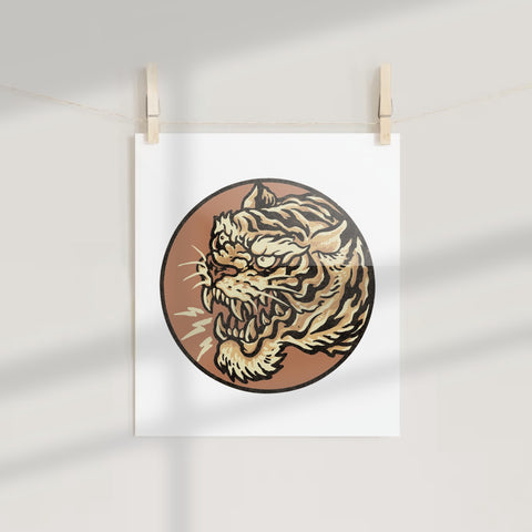 Ferocious Tiger Round Design Art Print for Your Space