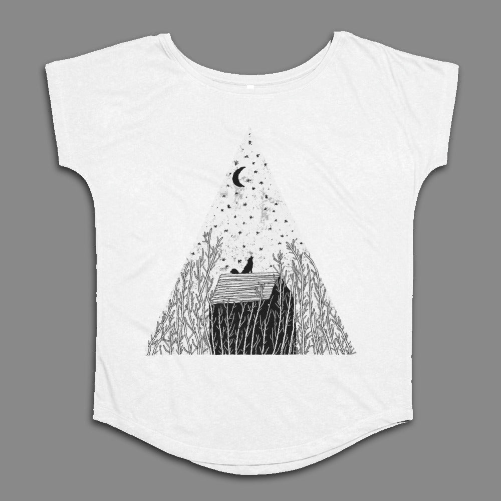 Cat Stargazing Under Crescent Moon T-shirt