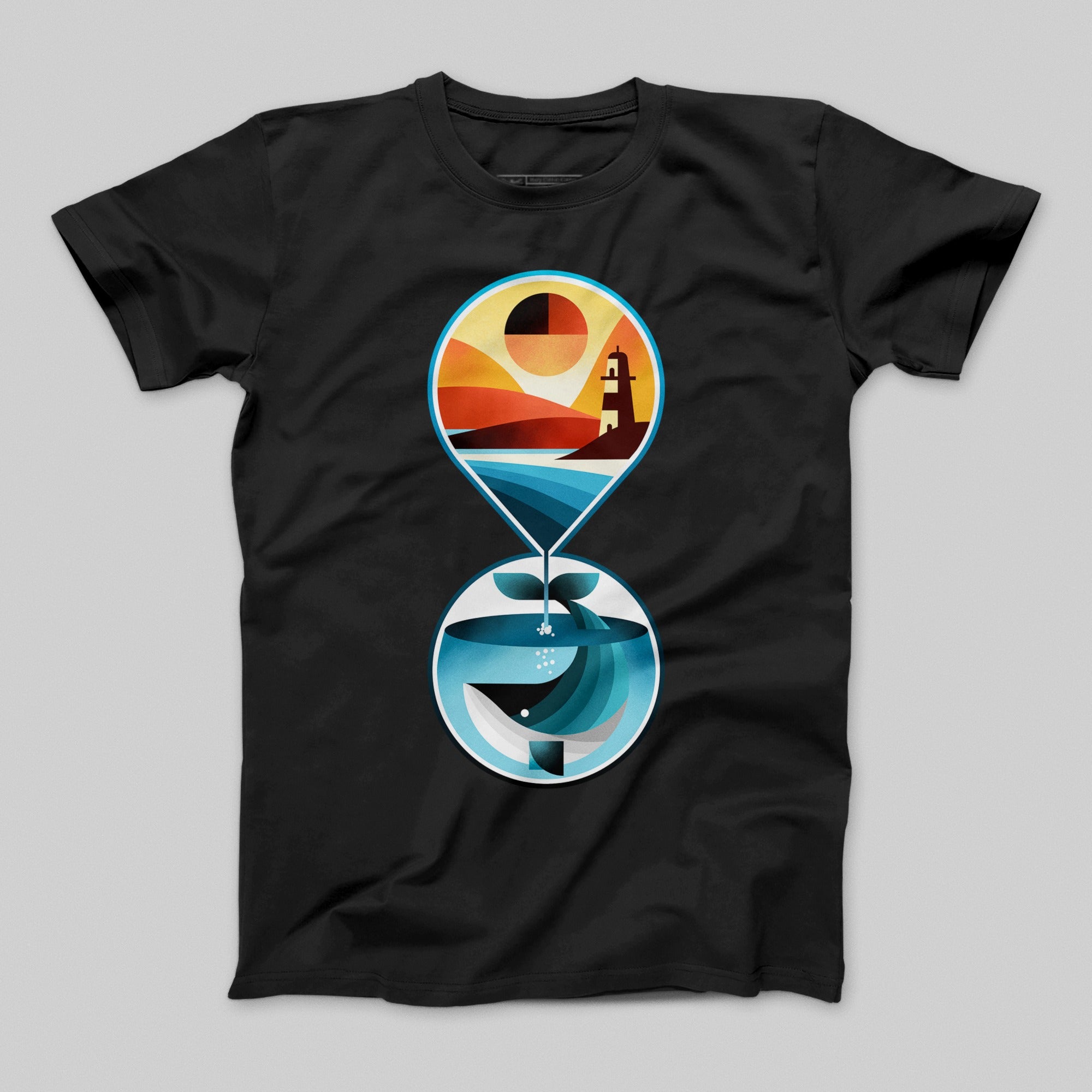 Sunset Lighthouse and Ocean Illustration T-Shirt