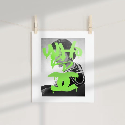 Modern Art Print Black and White with Neon Green Text