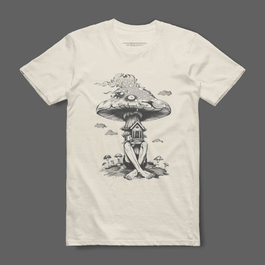 Surreal Mushrooms and House Graphic Art T-shirt