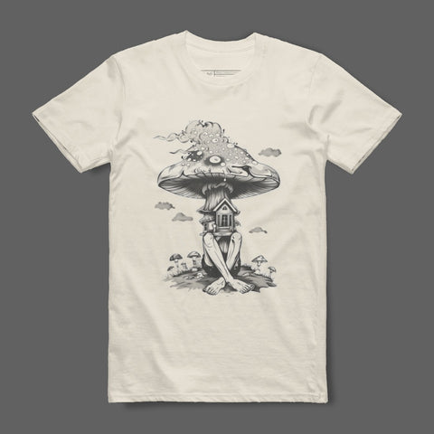 Surreal Mushrooms and House Graphic Art T-shirt