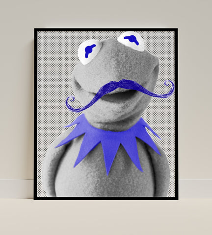 Blue Mustache Frog Fun Unique Wall Art Decor Poster
