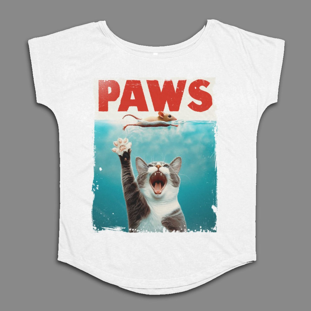 Funny Cat and Mouse Paws Graphic White T-Shirt