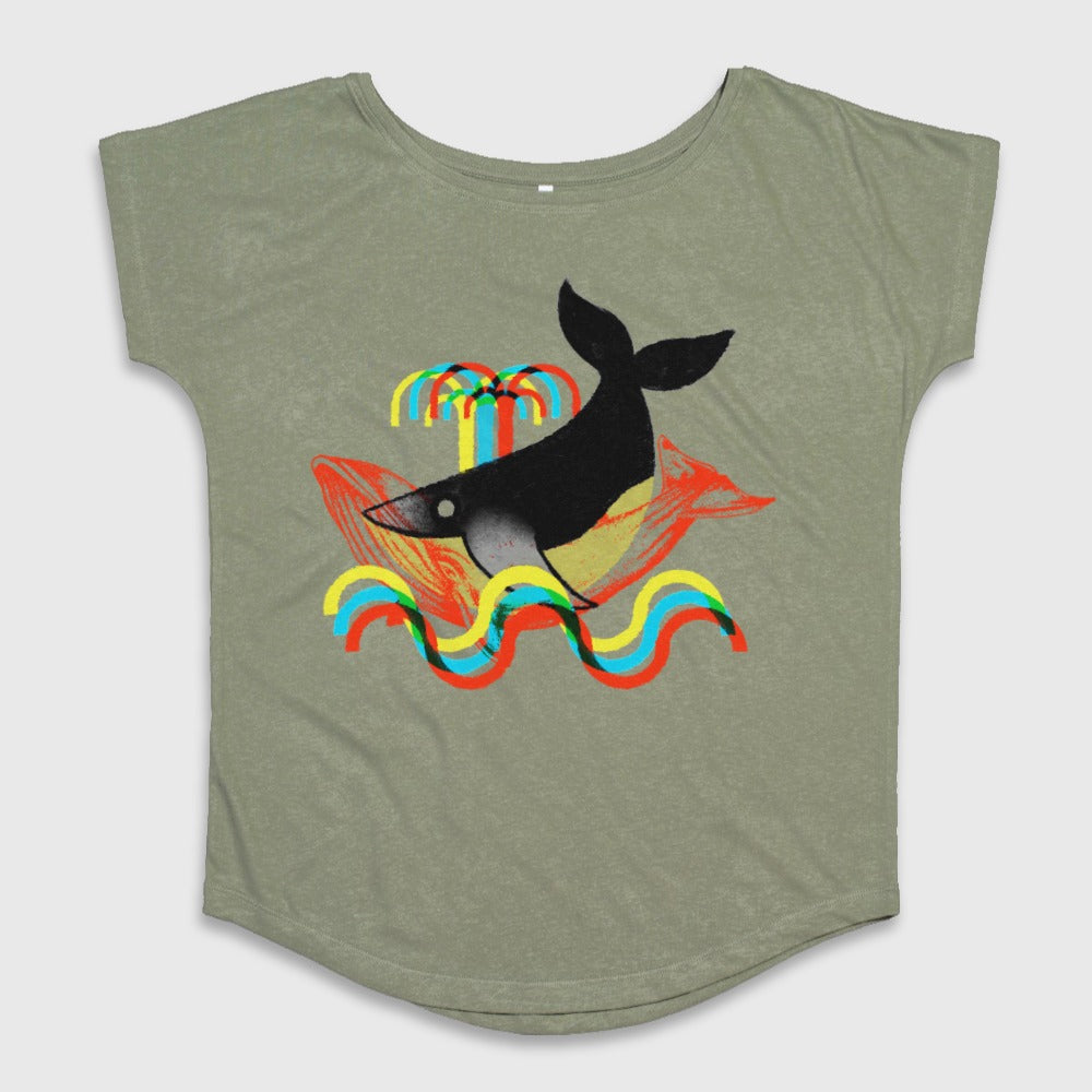 Colorful Whale and Waves Graphic Women's T-Shirt
