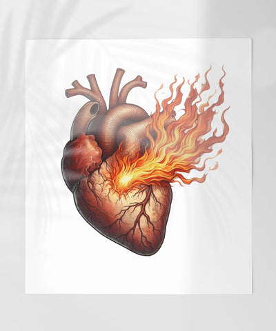 Burning Heart with Flames Unique Art Print