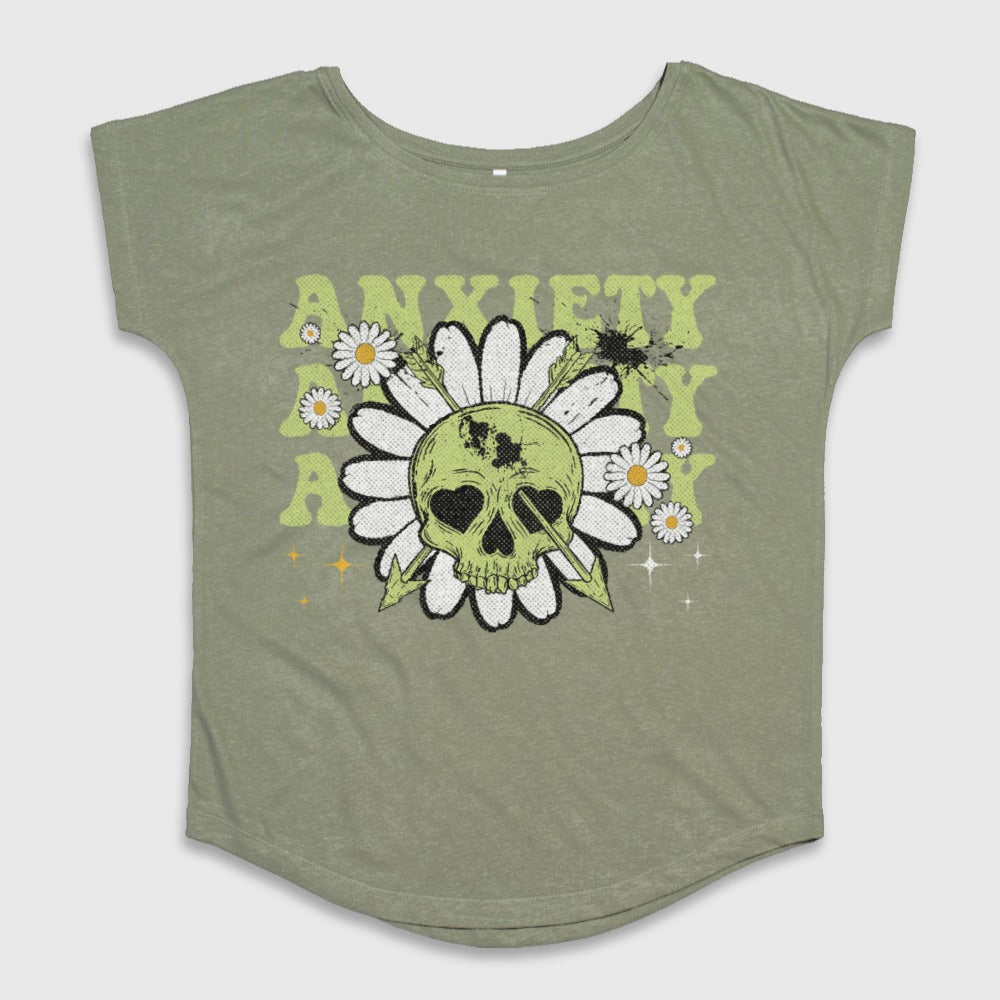 Anxiety Skull and Daisy Graphic Design T-shirt