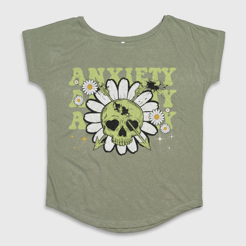 Anxiety Skull and Daisy Graphic Design T-shirt