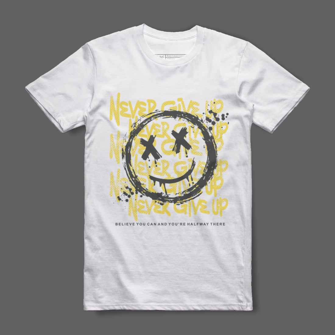 Never Give Up Smiley Face Graphic T-Shirt