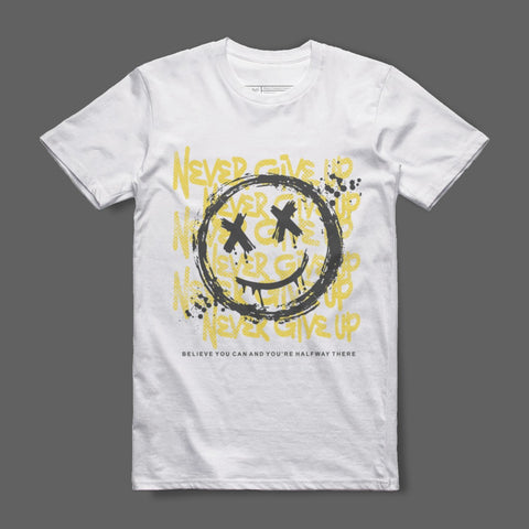 Never Give Up Smiley Face Graphic T-Shirt