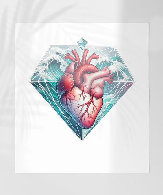 Anatomical Heart with Gem and Wave Art Print