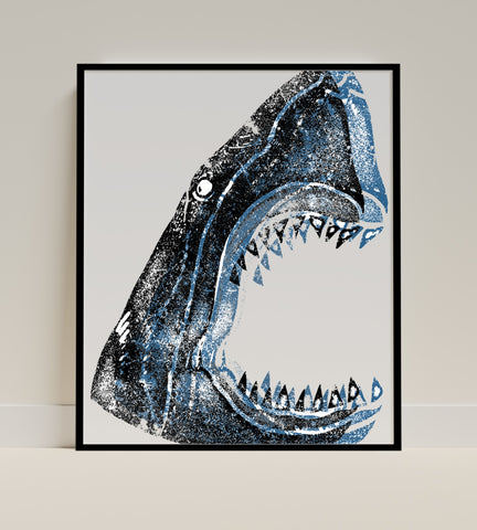 Ferocious Shark Art Print with Open Jaw Poster