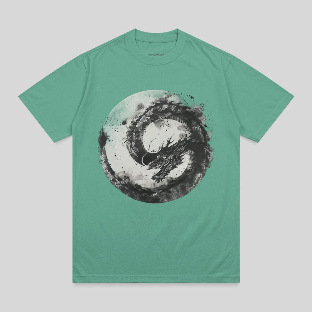 Teal Ink Wash Dragon Circular Artwork product type