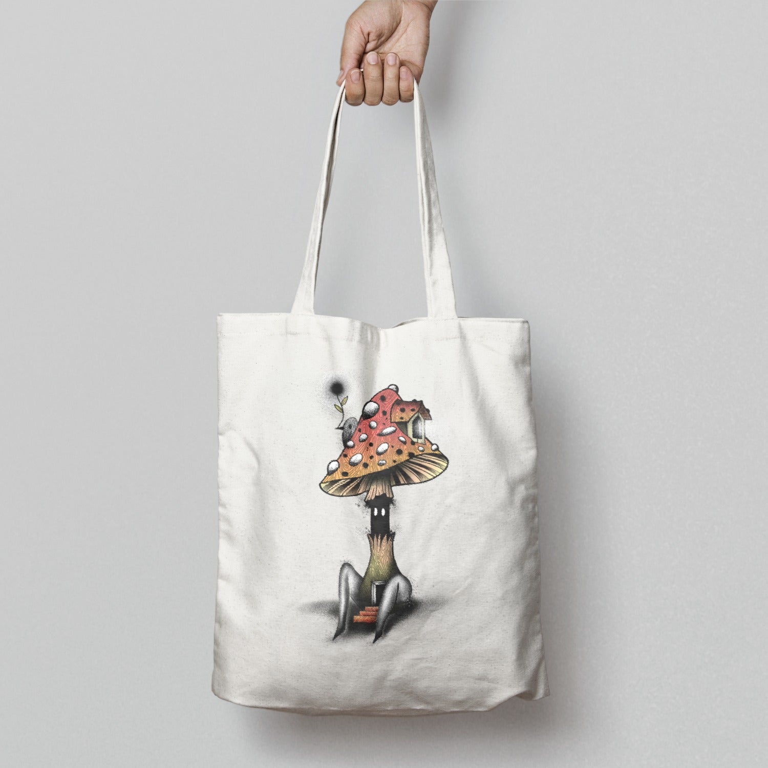 Enchanting Mushroom House Tote Bag with Whimsical Design