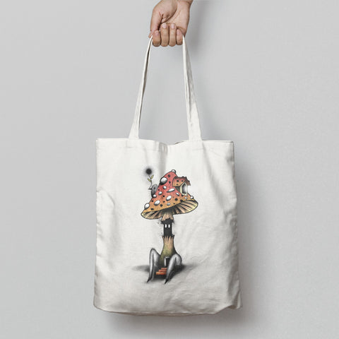 Enchanting Mushroom House Tote Bag with Whimsical Design