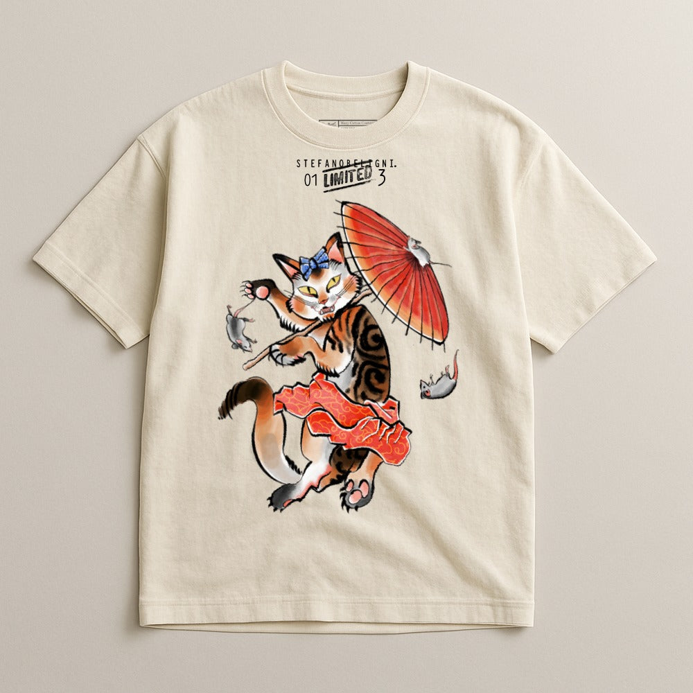 Playful Cat Design with Umbrella Graphic T-shirt