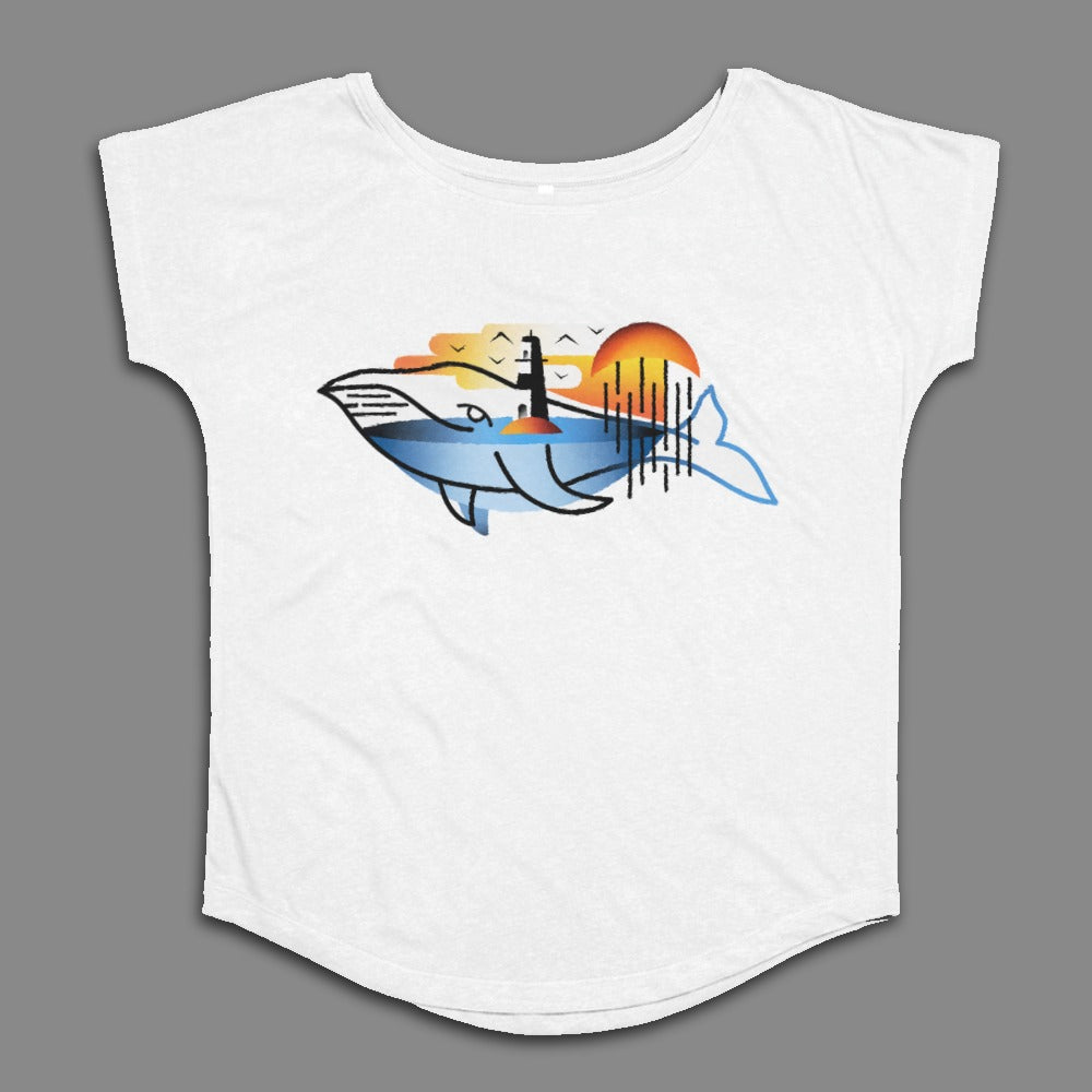 Sunset Whale and Lighthouse Graphic T-shirt