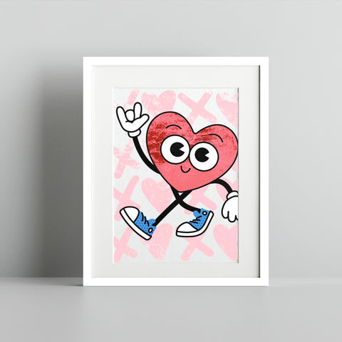 Cute Heart Character with Sneakers Wall Art Print