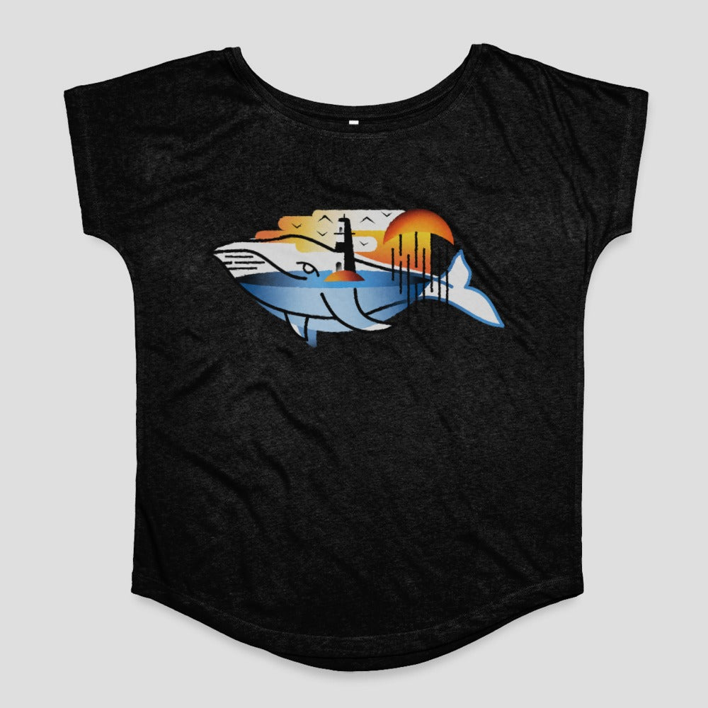 Whale and Lighthouse Sunset Graphic T-shirt