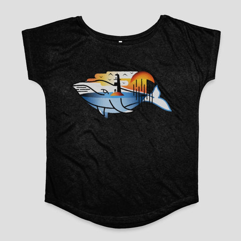 Whale and Lighthouse Sunset Graphic T-shirt